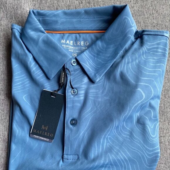 Golf Shirt Long Sleeve Casual Performance Dry Fit Embossed Polo Shirt, Blue - Picture 3 of 6